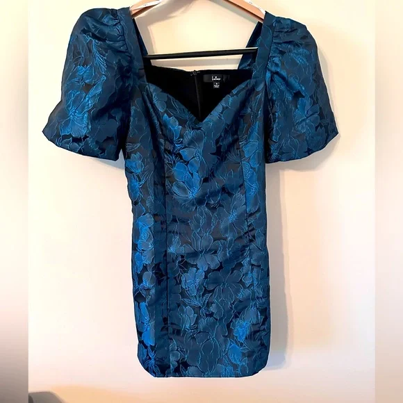 blue floral semi formal dress Petal and Pup Women's Laurel Velvet Midi Dress main image 0